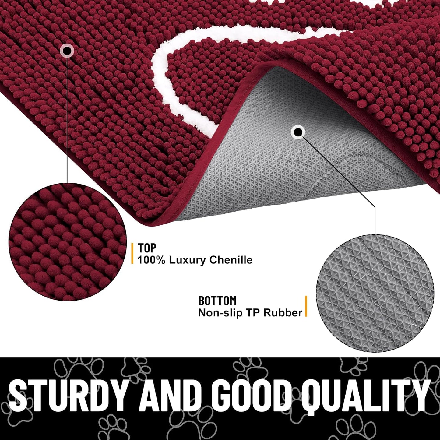 Smiry Dog Door Mat for Muddy Paws, Absorbent Dirt Trapper Non Slip Quick Dry Washable Chenille Mat for Mud Dogs, Entry Rug for Indoor and Outdoor (36x24 Inches, Burgundy)