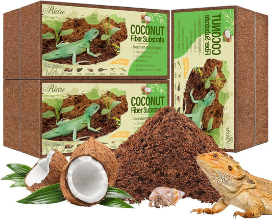 Riare 6 Pack Natural Coconut Fiber Substrate for Reptile- Premium Compressed Coconut Husk Terrarium Bedding for Reptile, Tortoise, Frogs, Snakes Hermit Crabs, Burrowing Animals
