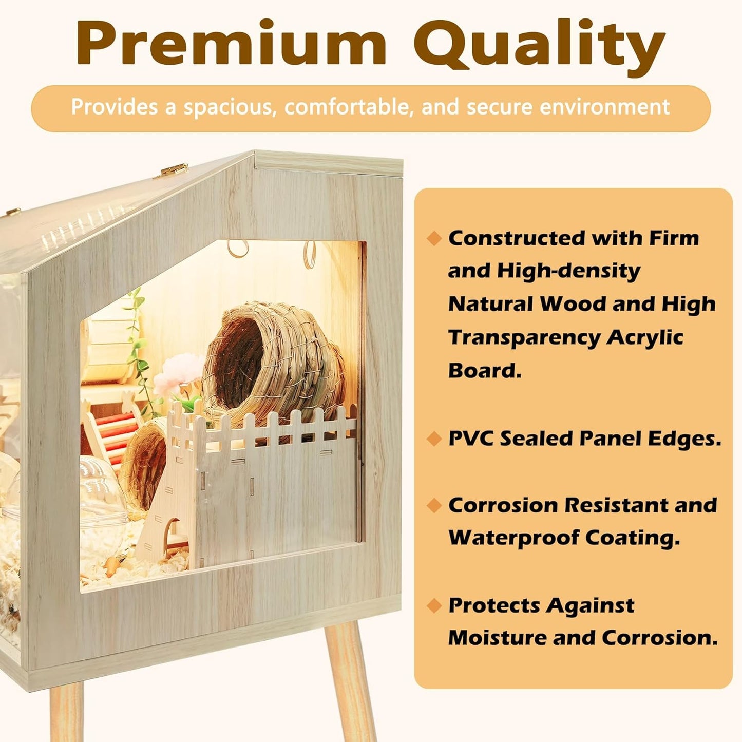 Prolee Hamster Cage with Legs, Guinea Pig Cages Chew Proof, Hamster House, Hamster Cages and Habitats with Lockable Design, 32" L x 16" W x 40" H