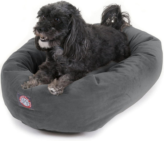 Majestic Pet 24 Inch Suede Calming Dog Bed Washable 24x19x7 (Inch) – Cozy Soft Round Donut Dog Bed with Spine Support for Dogs to Rest Their Head - Pet Bed Small – Gray