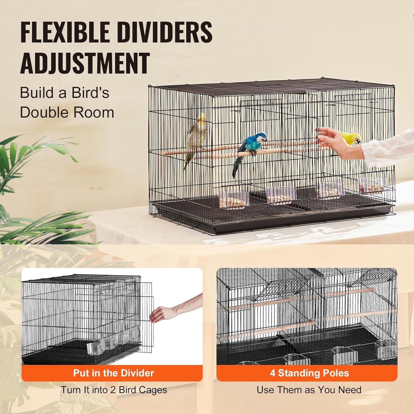 VEVOR 30-inch Flight Bird Cage, Stackable Divided Small Parakeet Cage for Parrots Canaries Cockatiels Lovebirds Finches Budgies Conures Macaws Pet Travel Birdcage with Handle and Perches