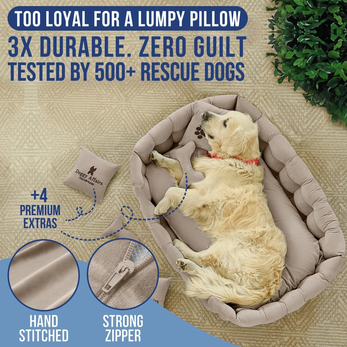 Luxury Dog Bed Chesterfield – Handcrafted Velvet Throne for Dogs | Joint Support, Calming & Temp-Regulating Comfort | Durable 5+ Years, Anti-Claw, Washable 100+ Times – XL, Ivory