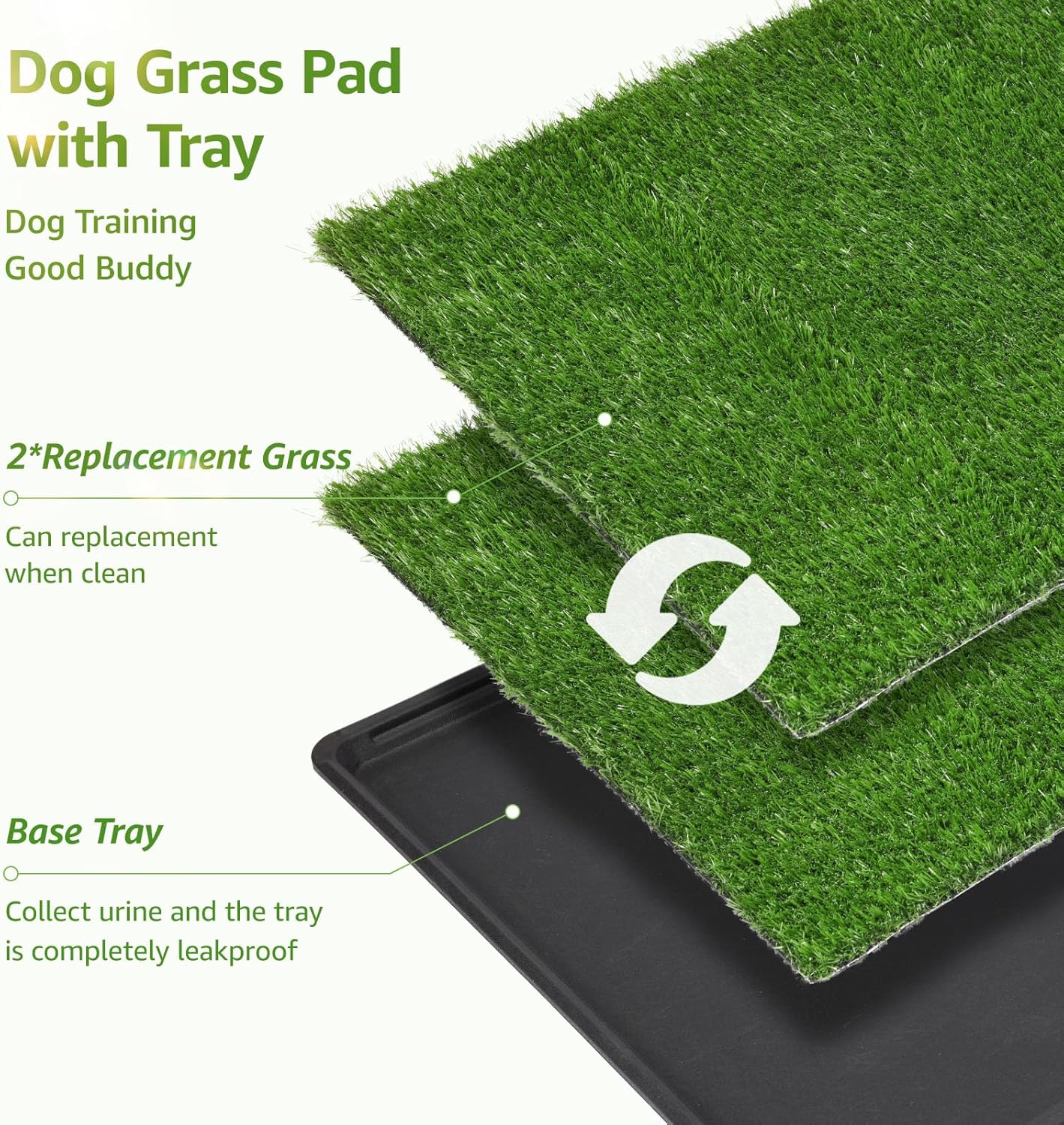 LOOBANI Dog Grass Pad with Tray Large - Dog Litter Box Indoor Potty for Apartment and Patio Training, with 2 Packs Grass Pee Pads for Replacement(Tray Potty 41 * 26.8inch)