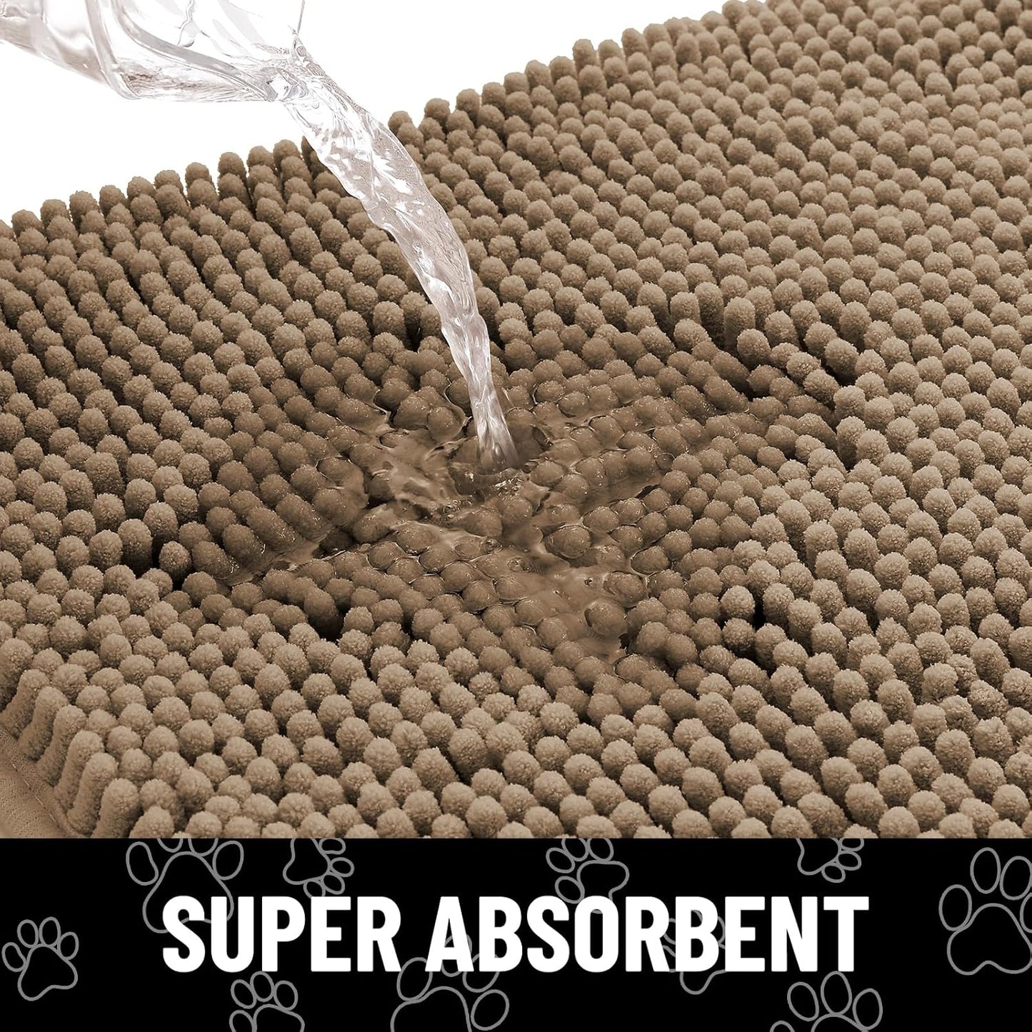 Smiry Dog Door Mat for Muddy Paws, Absorbent Dirt Trapper Non Slip Quick Dry Washable Chenille Mat for Mud Dogs, Entry Rug for Indoor and Outdoor (24x16 Inches, Camel)