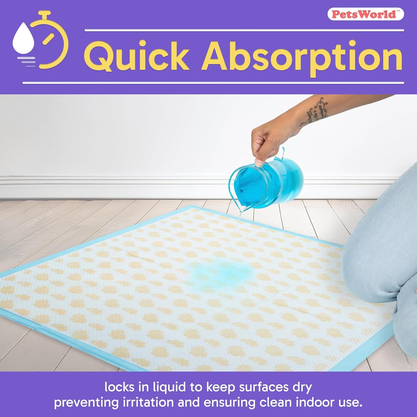 PETSWORLD Giant Dog Potty Pads, Odor-Eliminating, 36" x 36", Ultra Absorbent 5-Layer Leak-Proof Training Pads for Dogs & Cats (36x36 Health Indicating, 25 Count)