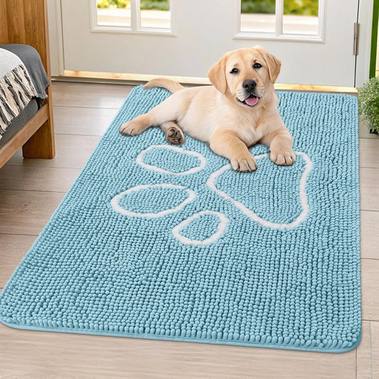 Smiry Dog Door Mat for Muddy Paws, Absorbent Dirt Trapper Non Slip Quick Dry Washable Chenille Mat for Mud Dogs, Entry Rug for Indoor and Outdoor (40x32 Inches, Sky Blue)