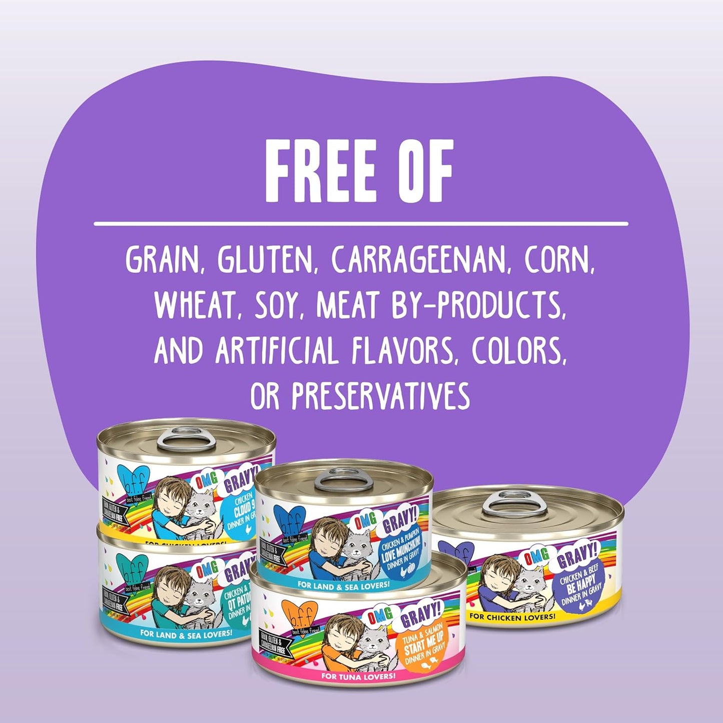 Weruva B.F.F. OMG - Best Feline Friend Oh My Gravy!, Chicken & Beef Be Happy with Chicken & Beef in Gravy, 5.5oz Can (Pack of 8)