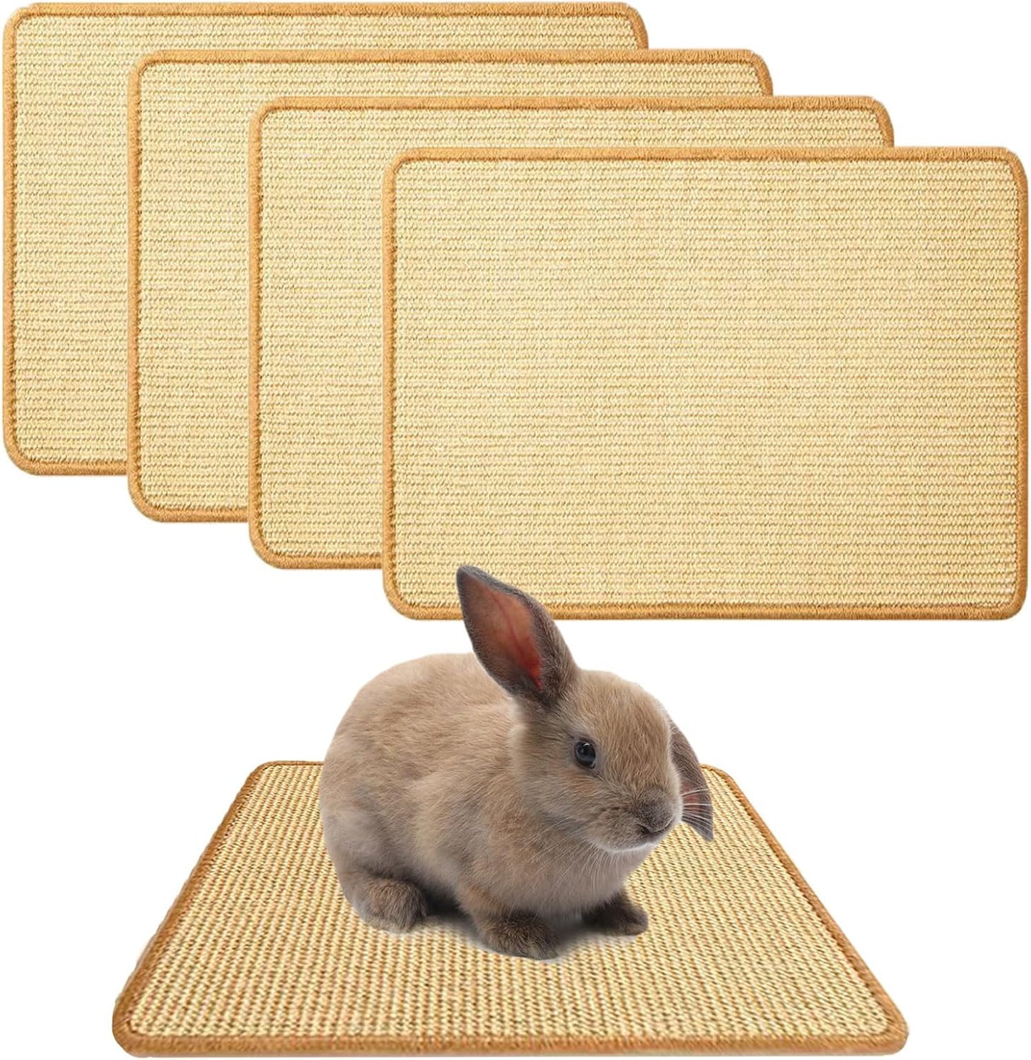 Oncpcare 4PCS Rabbit Scratch Mat - Natural Bunny Scratching Pad for Claws & Teeth Care, Cages & Pet Cage Bedding, 16x12