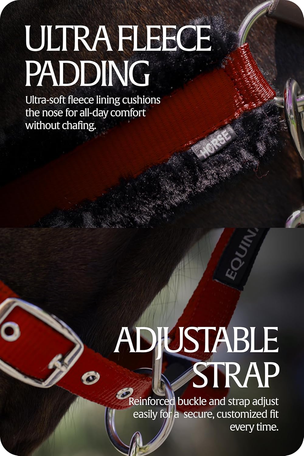 Equinavia Valkyrie Soft Ultra Fleece Padded Adjustable Breakaway Horse Halter - Wine Red/Black - Warmblood