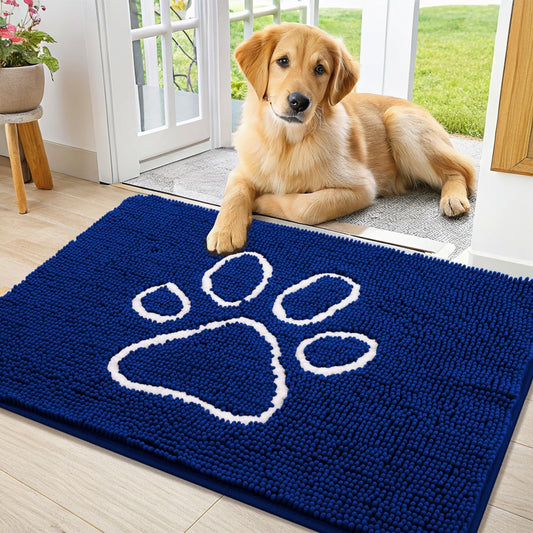 Smiry Dog Door Mat for Muddy Paws, Absorbent Dirt Trapper Non Slip Quick Dry Washable Chenille Mat for Mud Dogs, Entry Rug for Indoor and Outdoor (36x24 Inches, Royal Blue)