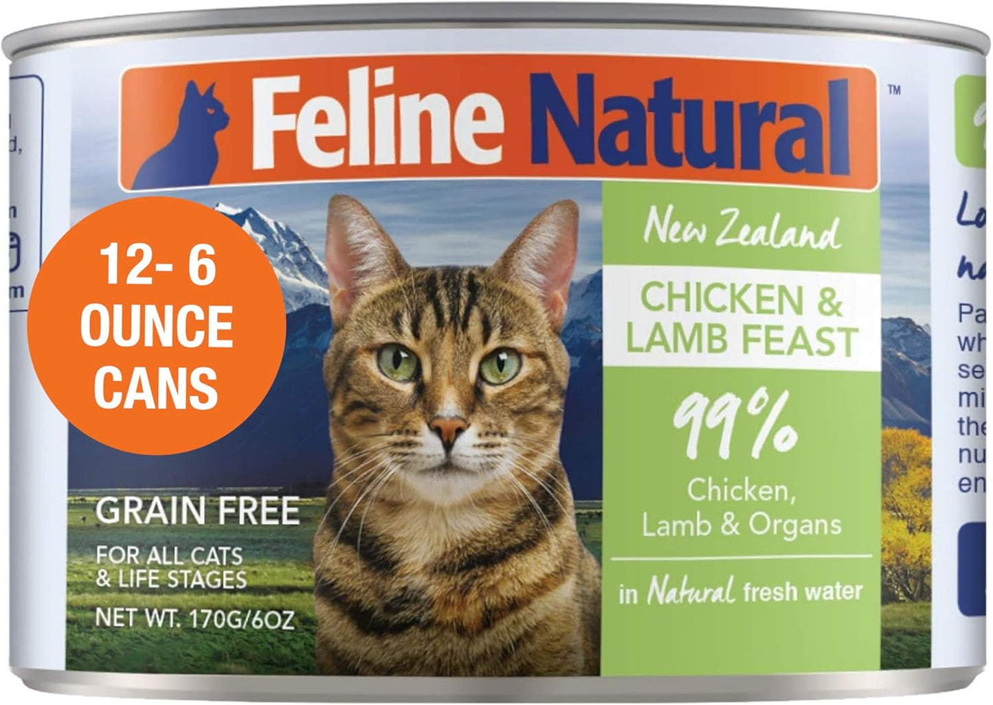 Feline Natural New Zealand Canned Catfood Wet Food, High-Meat, Low-Carb, & Grain Free Cat Food Wet, Chicken and Lamb Feast, 6 oz, Pack of 12