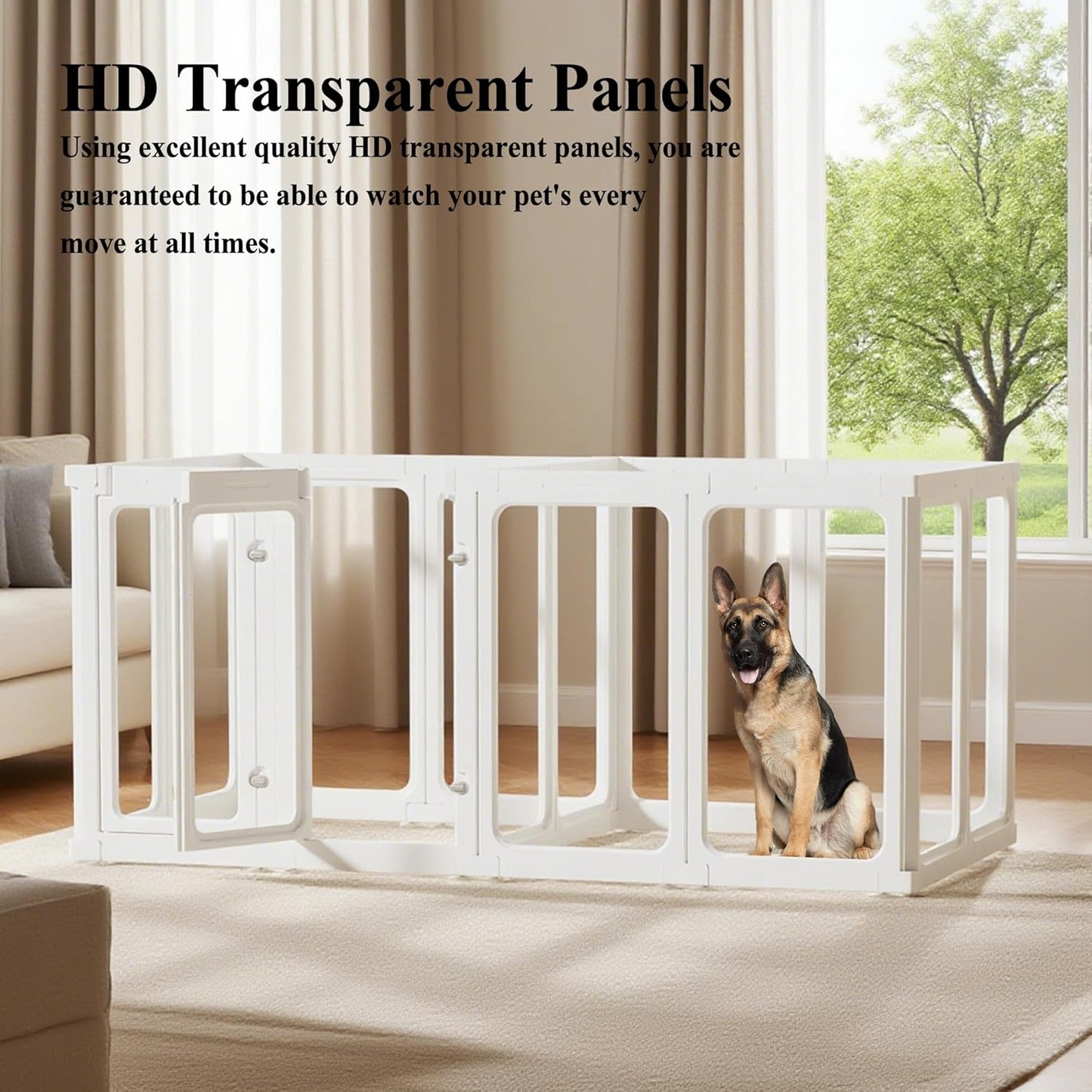 Clear Acrylic Dog Playpen with Door, for Puppy Cat Rabbit Transparent Pet Pen, Dog Playpen Indoor, Dog Fence, Easy Assemble & Cleaning Dog Pen for Small & Medium Dogs (29.5“ Height, 10PCS)