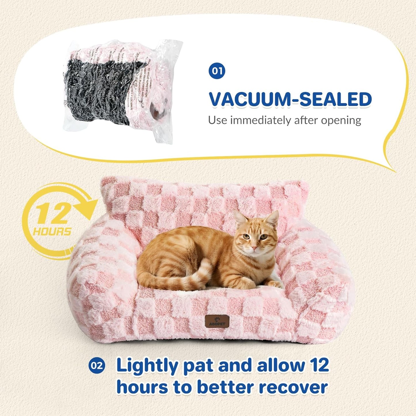 Cat Bed Cats Couch for Puppy and Kitten, Fluffy Pet Couch Small Dog Sofa Bed, Supportive Cat Sofa for Indoor Cats, Washable Cover & Non-Slip, 26 inch, Pink