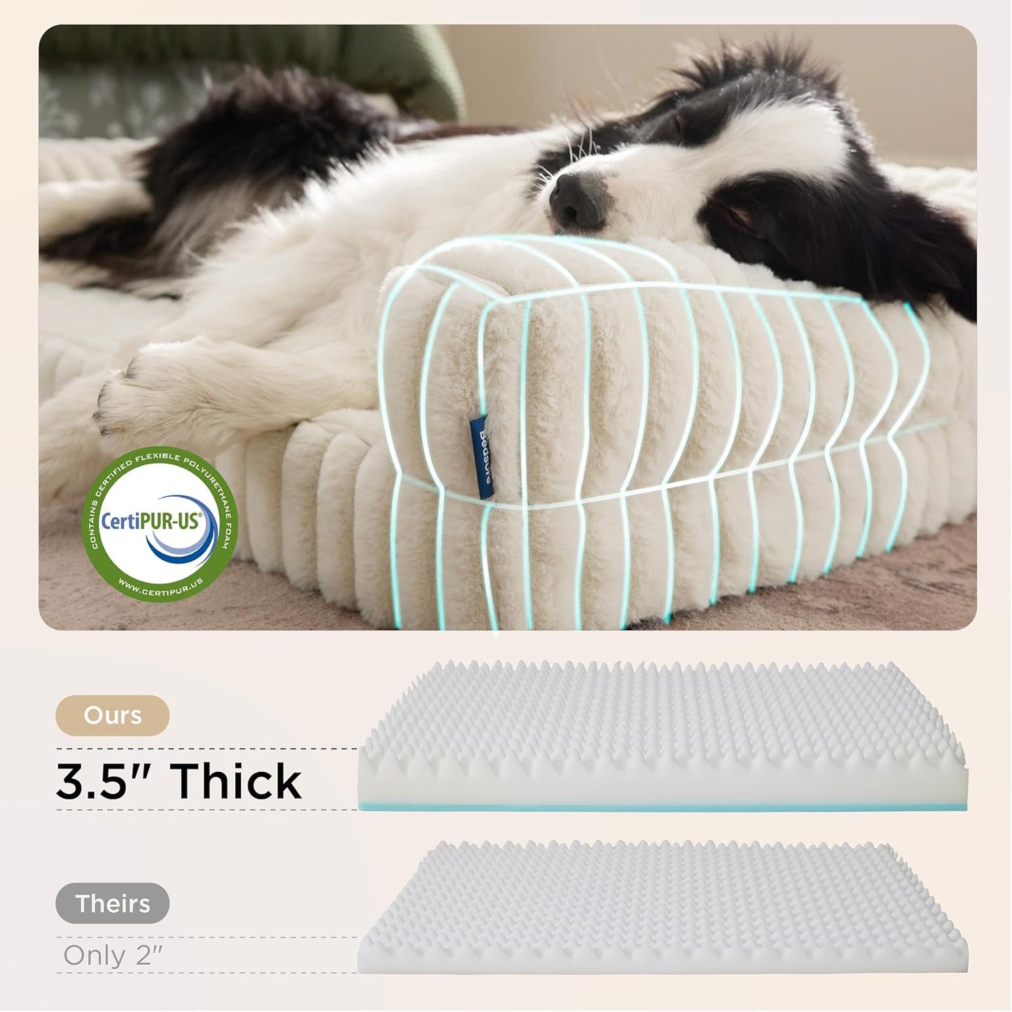 Bedsure Orthopedic Dog Beds Large Sized Dog, Waterproof Memory Foam Pet Bed with Sides, Non-Slip Bottom and Egg-Crate Foam Large Pet Couch Sofa with Washable Removable Corduroy Cover, Cream