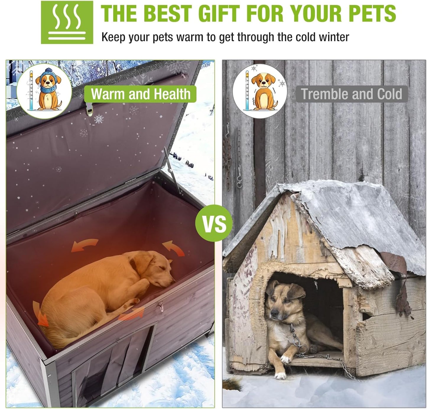 GUTINNEEN Dog House Insulated Outdoor Dog Kennel with Liner for Winter