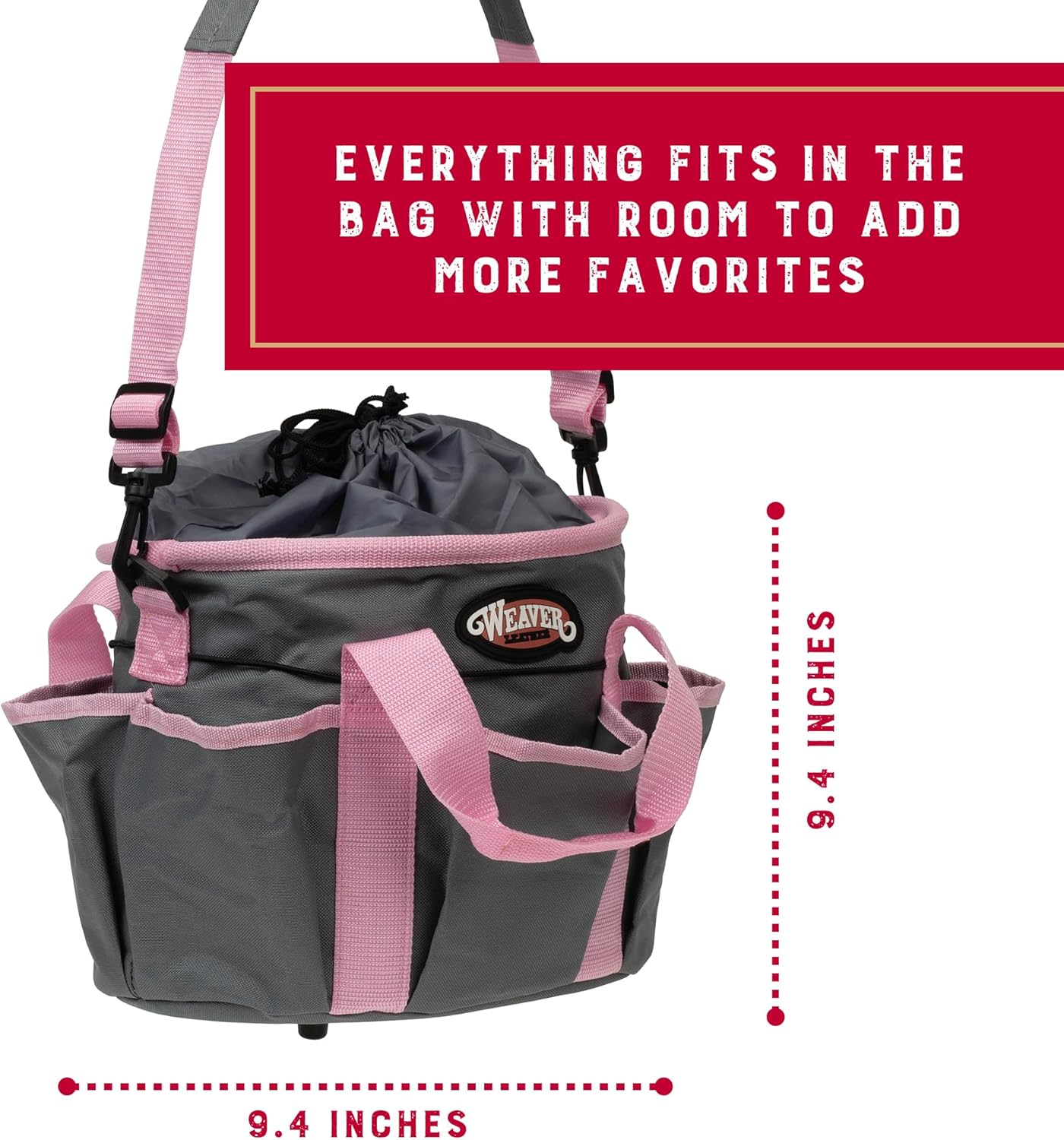 Weaver Leather Horse Grooming Kit, 7-piece Horse Brush Set with Organizer Tote Bag, Equine Care, Horse Tack Room Equipment, Grooming Horse Supplies, Gray/Pink