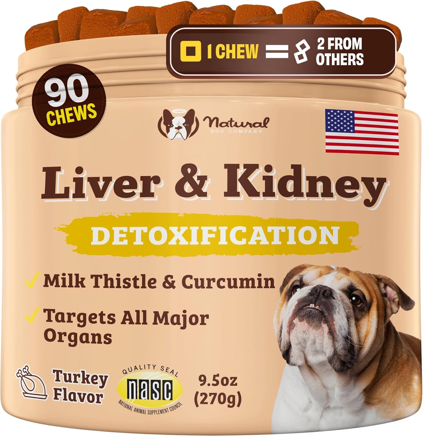 Natural Dog Company Stinky Liver & Kidney Supplement Chews, Complete Detox Cleanse & Major Organ Support, Advanced Liver and Kidney Health Support for Dogs, Enhances Digestion and Immunity 90 Chews