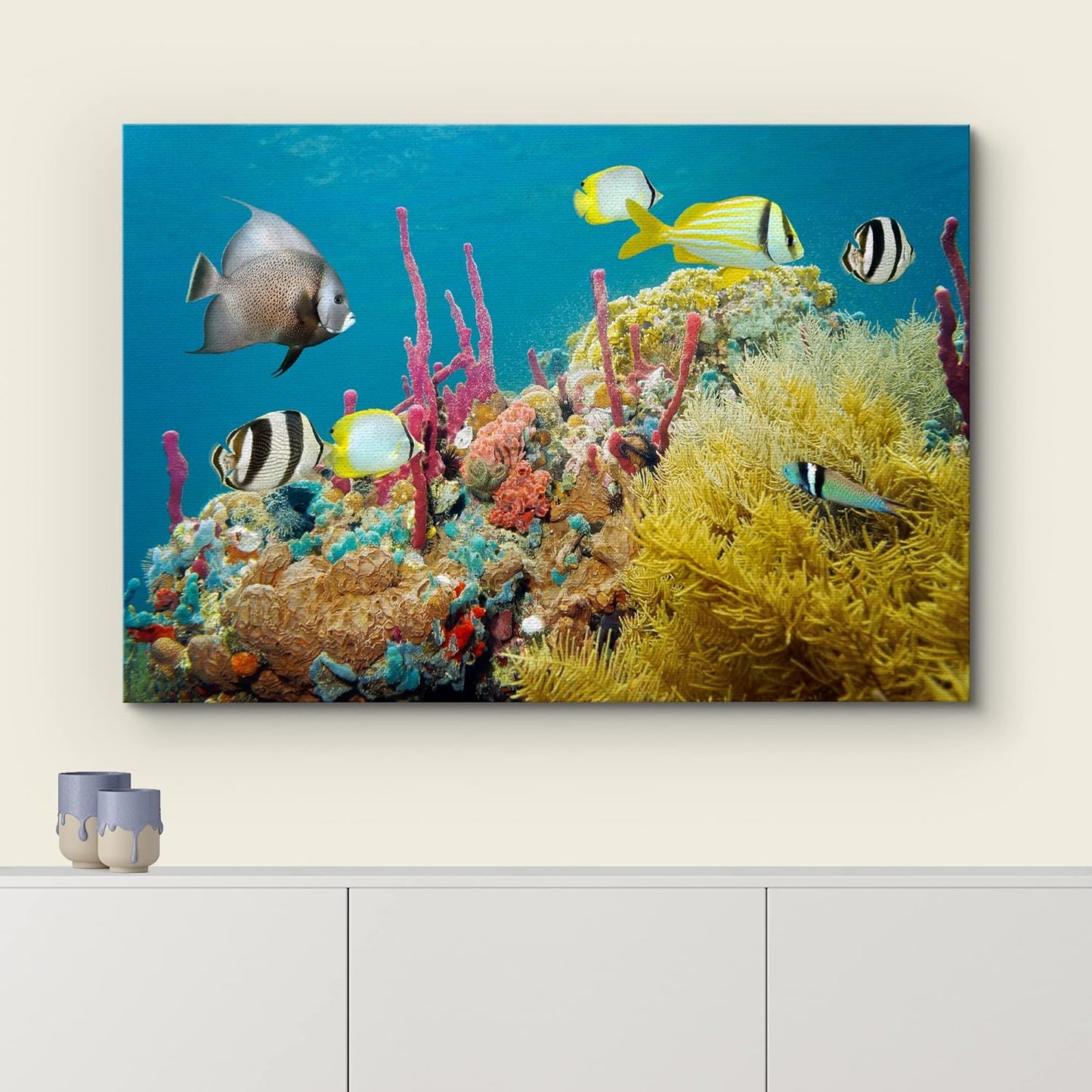 wall26 Canvas Print Wall Art Deep Sea Marine Fish with Coral Reef Nature Ocean Photography Realism Nautical Scenic Relax/Calm Multicolor Ultra for Living Room, Bedroom, Office - 32"x48"