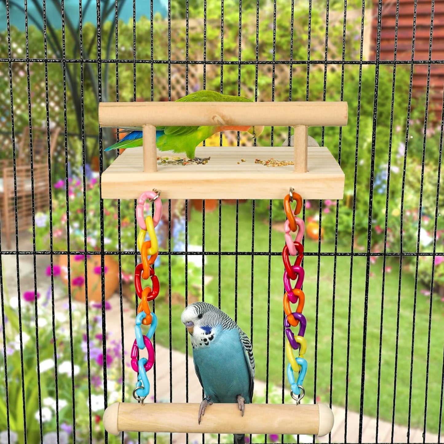 Bird Perches Cage Toys Parrot Wooden Platform Play Gyms Exercise Stands with Acrylic Wood Swing Ferris Wheel Chewing for Animals Green Cheeks, Baby Lovebird, Chinchilla, Hamster Budgie