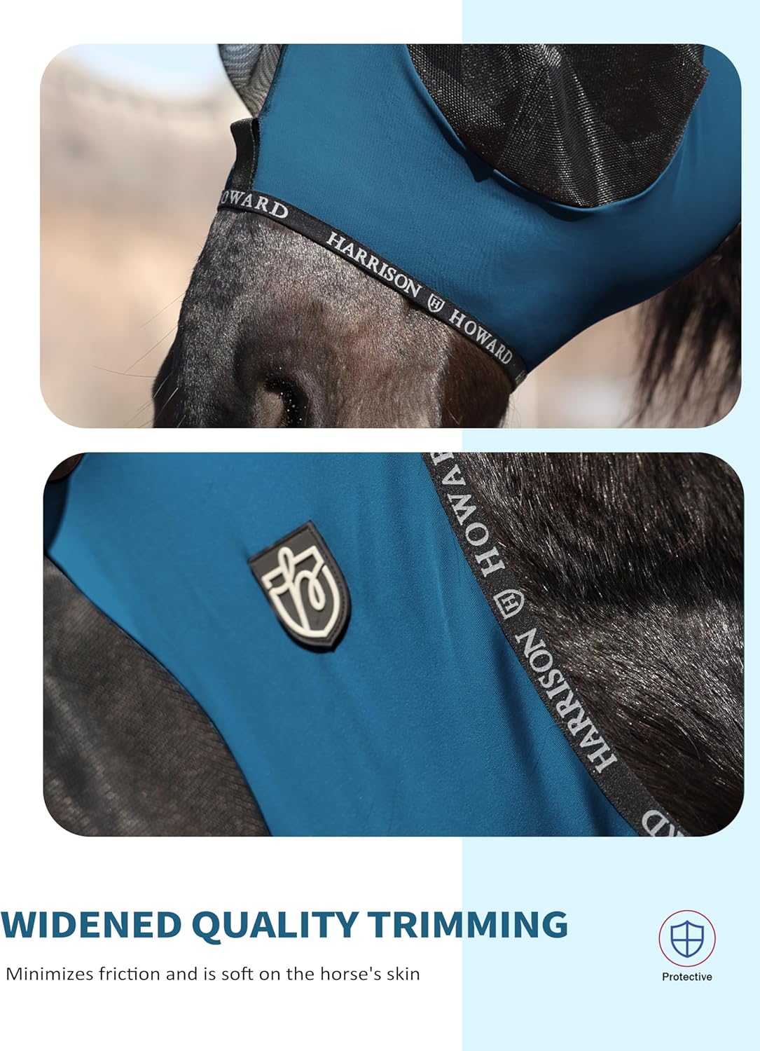 Harrison Howard Horse Fly Mask with Forelock Opening Stretch Breathable and Comfortable for Horses UV -Protection Peacock Blue M
