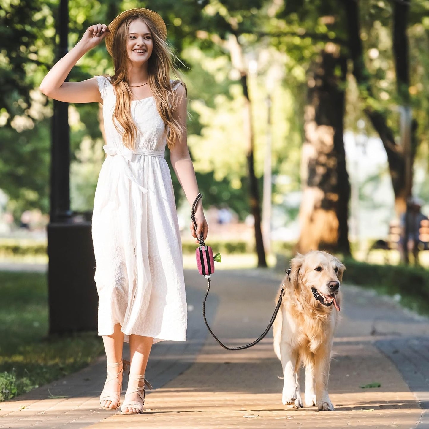 Dog Poop Bag Holder for Leashes - Dog Poop Bag Dispenser and Treat Holder with 2 Waterproof Pouches for Pet Waste Bags and Walking Accessories + 1 Free Roll - Leashrr 2.0 (Teal)