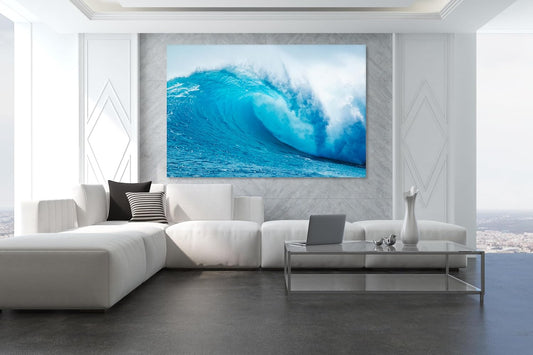 Nature Wall Art Prints - Ocean Forest Mountain Lake Canvas Landscapes - Small to Extra Large Living Room Bedroom Kitchen Bathroom Décor (Blue Ocean Wave, 24L" x 36W")