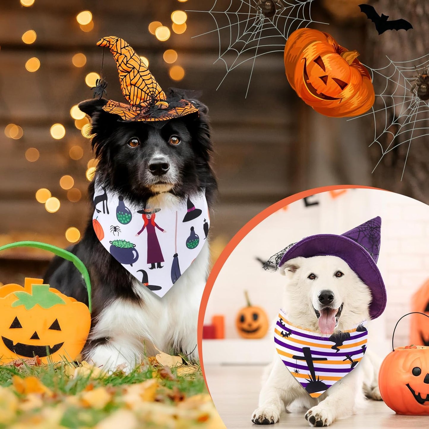 Reginary 72 Packs Halloween Dog Bandanas Bulk Pumpkin Ghost Pet Bandanas Triangle Scarf Bibs Adjustable Dogs Bandana for Halloween Thanksgiving