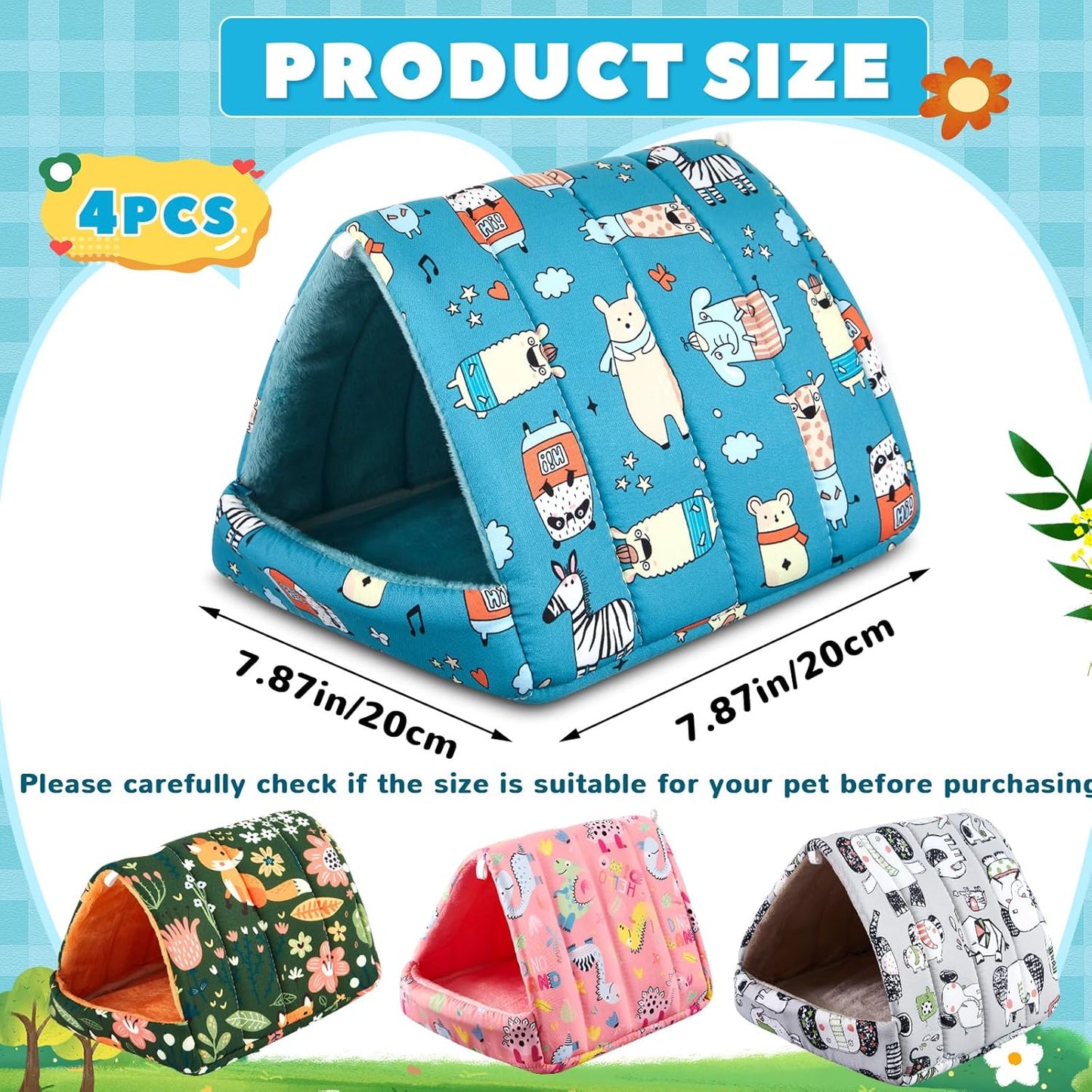 4 Pcs Guinea Pig Hideout, Guinea Pig Bed Tunnel, Rabbit Washable Small House Cage Accessories for Bunny Hedgehog Mouse Chinchillas Hamsters Ferrets Bearded Dragons Rats (Wonder Tale,7.9 in)