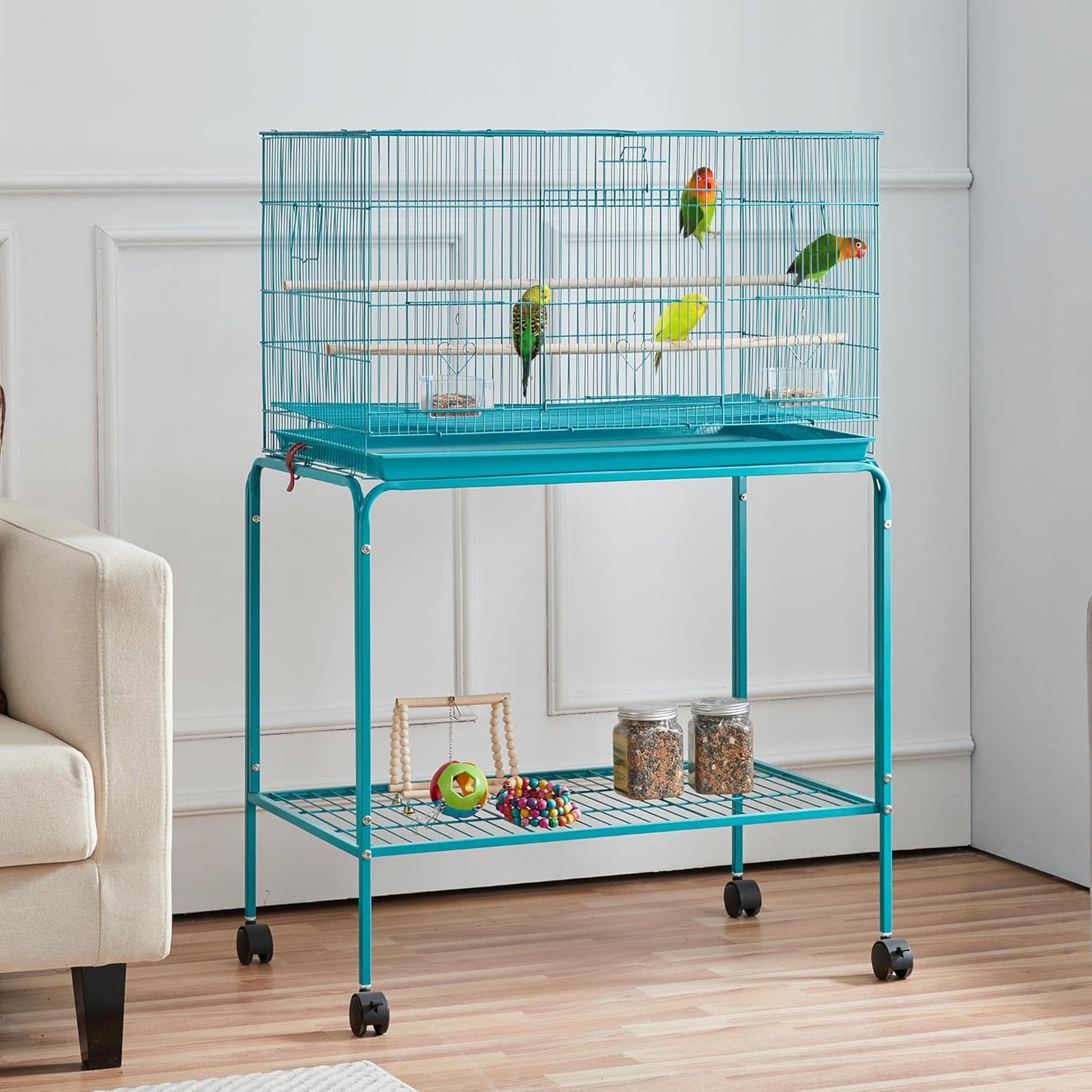 Yaheetech Flight Bird Cage Parakeet Cage for Small Parrots Cockatiels Conures Budgies with Rolling Stand Extra Space Slide-Out Tray