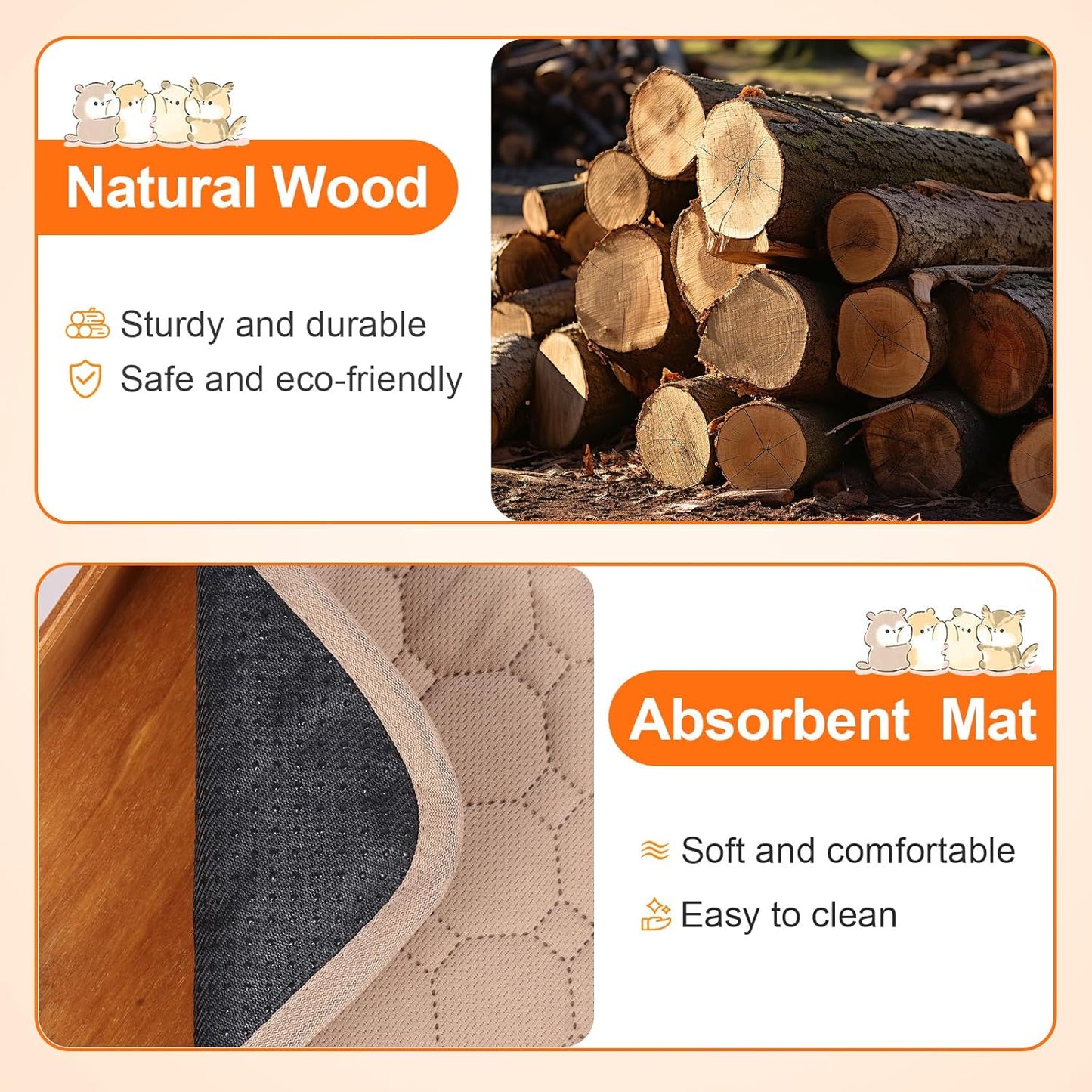 Wooden Guinea Pig Hideout, Large Hamster Hideout, Small Animal House Habitats with Stairs, Upgraded Pets Hut Castle for Guinea Pig, Bunny, Chinchillas, Hamster, Rabbit