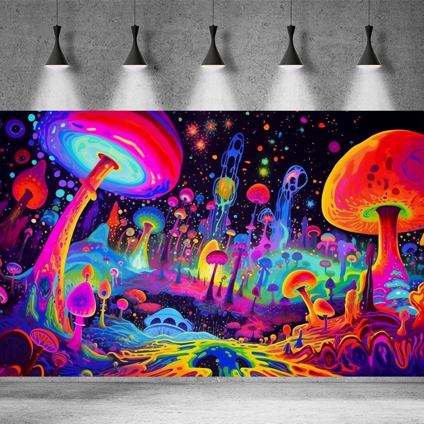 Fantasy Mushrooms Aquarium Background Abstract Mysterious Mushroom Landscape Terrarium Background Amazing Rainbow Mushrooms Theme Fish Tank Backdrop Poster Wallpaper Decorations Vinyl 72x16in
