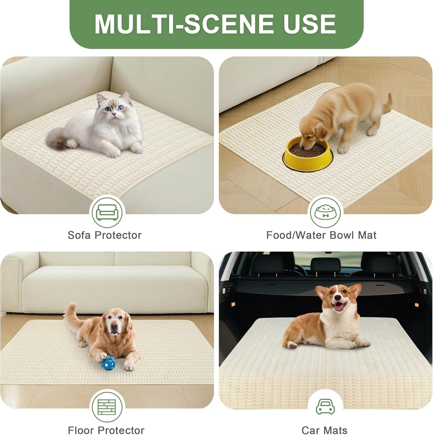 Washable Pee Pads for Dogs, Reusable Puppy Pads Dog Pads, Non-Slip Dog Pee Pads, Leak-Proof Pet Pee Pads Wee Wee Pads for Dogs. (Cream White, 18"x24"(Pack of 2))