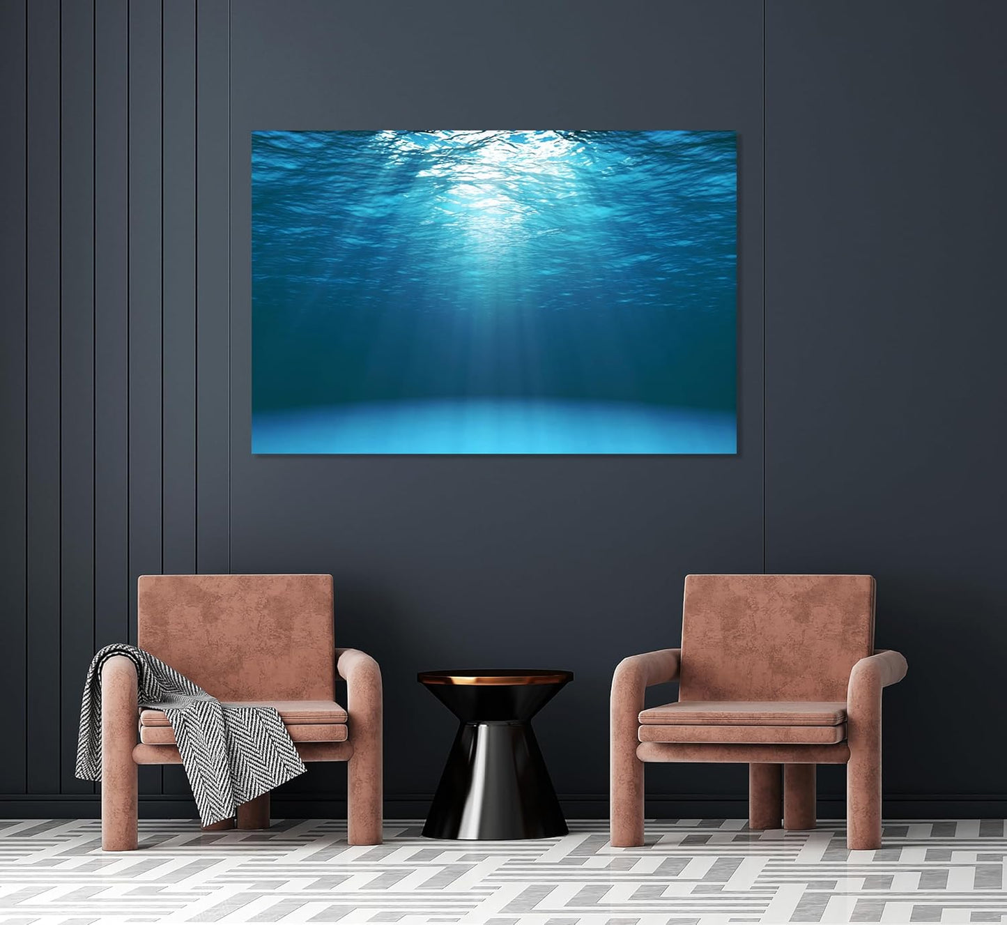 Nature Wall Art Prints - Ocean Forest Mountain Lake Canvas Landscapes - Small to Extra Large Living Room Bedroom Kitchen Bathroom Décor (Sun Rays Under Water, 35L" x 53W")