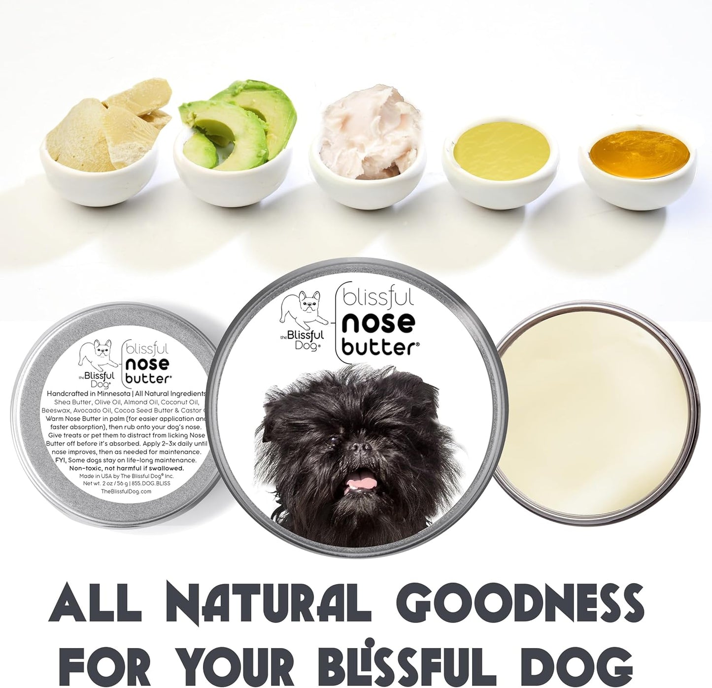 The Blissful Dog Affenpinscher Nose Butter for Dry, Cracked Skin, Lick-Safe Dog Nose Balm with Moisturizing Shea Butter, Almond, Olive, and Essential Oils, Pet Supplies, Uncented, 2 oz.