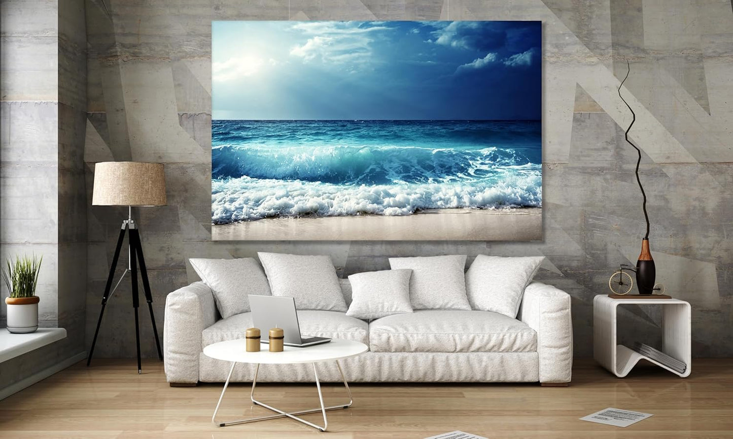 Nature Wall Art Prints - Ocean Forest Mountain Lake Canvas Landscapes - Small to Extra Large Living Room Bedroom Kitchen Bathroom Décor (Summer Ocean Beach, 24L" x 36W")