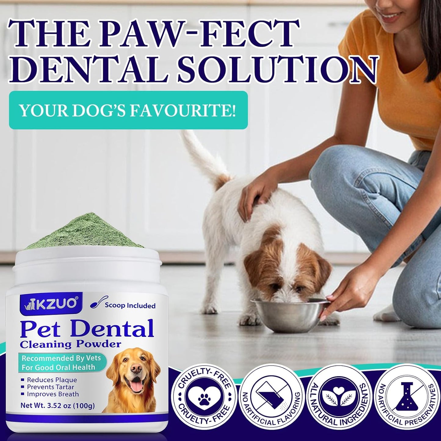 Dog Teeth Cleaning Powder - Dog Dental Powder - Plaque Off Pet Tooth Cleaning lab co - Targets Tartar & Reduces Plaque & Bad Breath - Teeth Cleaning Made Easy