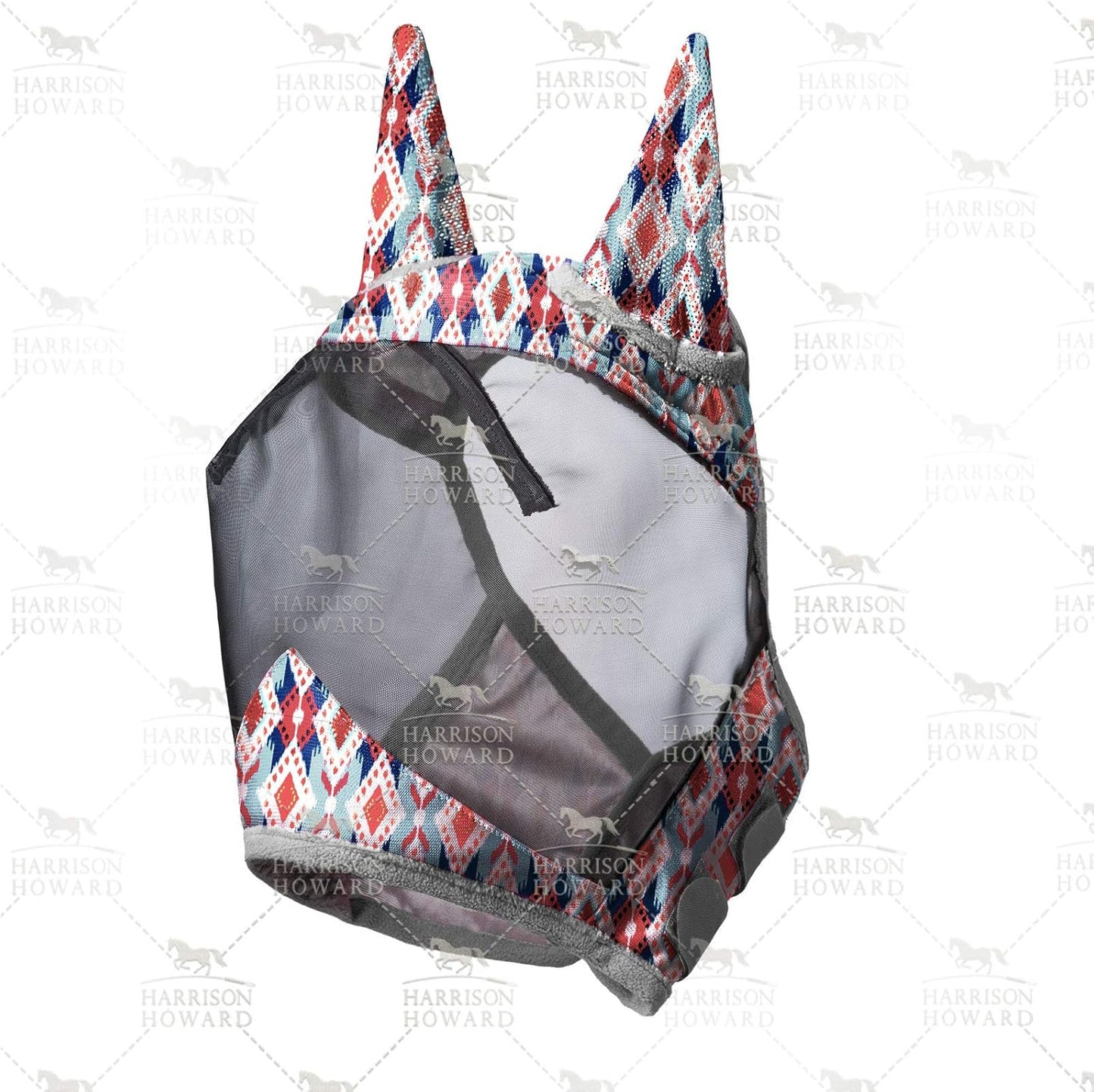 Harrison Howard LumiVista Horse Fly Mask Standard with Ears UV Protection for Horse Tribal Rhombus XL Extra Full