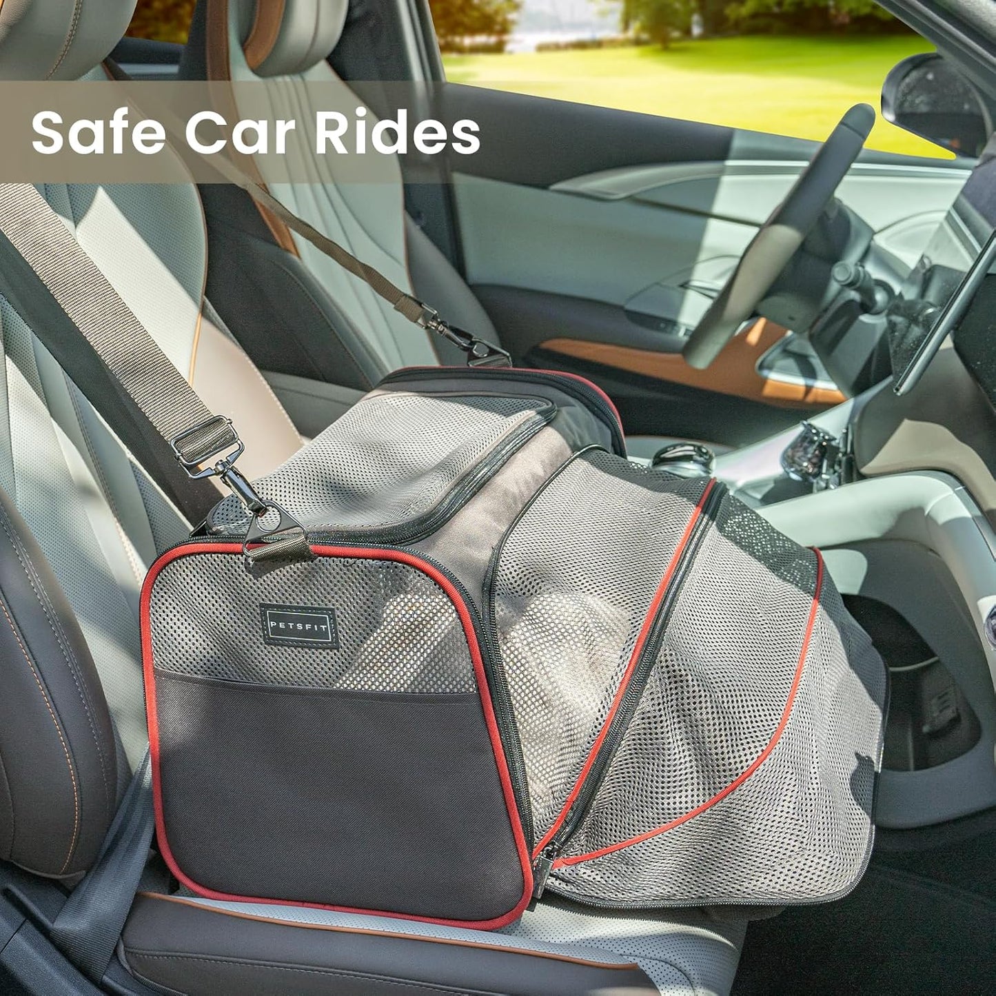 Petsfit 2 Side Expandable Pet Carrier Dog Carrier Cat Carrier for 2 Cats, 19" Lx 12" Wx 12" H, with Soft Cushion, Built-in Safety Rope, Pockets, Fit for Car Travel