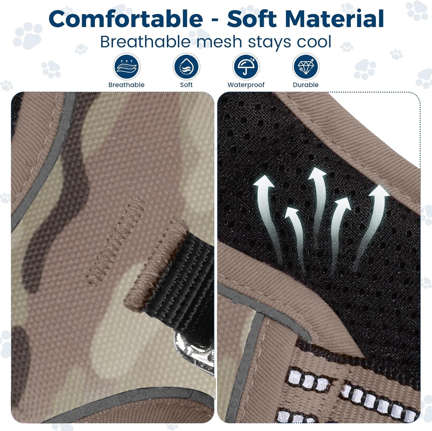 Funfox Dog Harness No Pull, Adjustable Pet Vest Harness, Super Soft Material with Vertical Handle Easy Control, Reflective Night Walking, 2 Leash Clips for XLarge Dogs, Camo Brown, XL