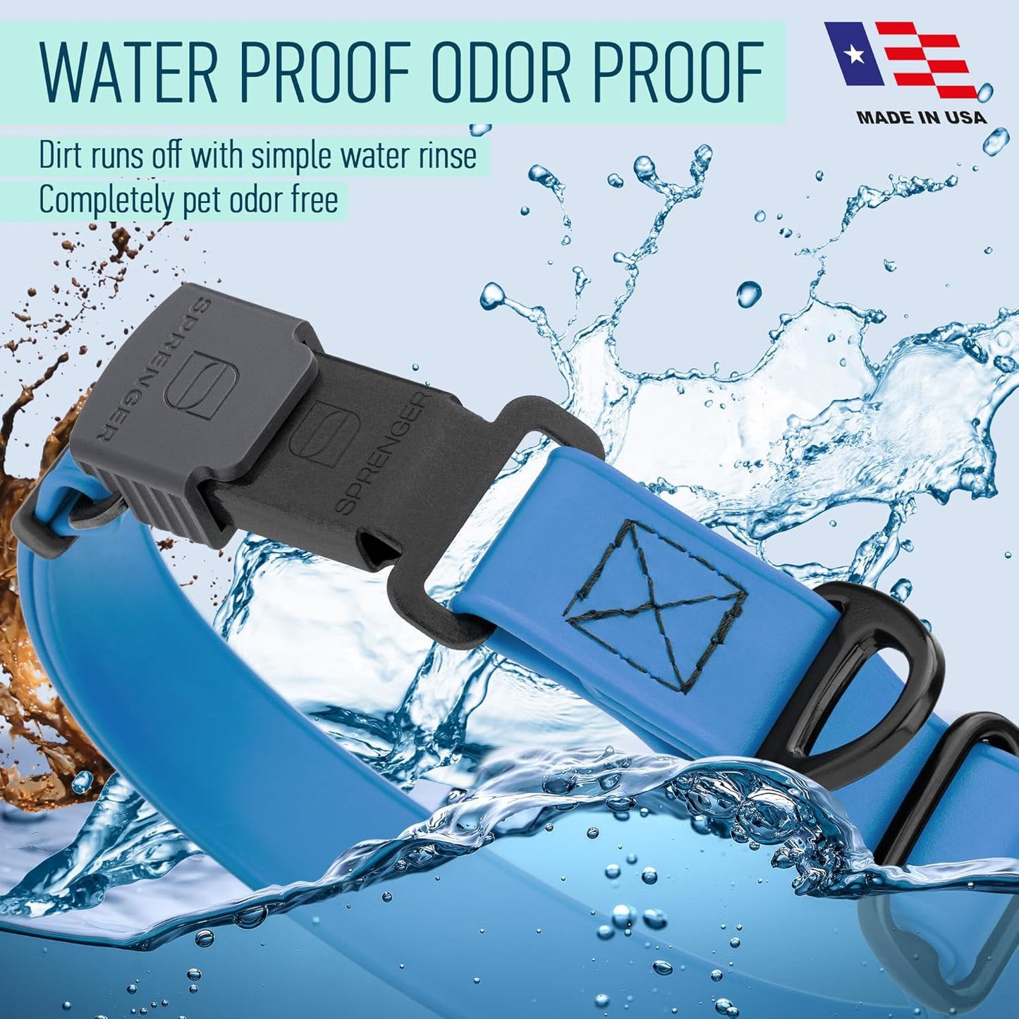 Dogline Biothane Waterproof Dog Collar with Herm Sprenger Stainless Steel Quick Release Buckle – Heavy Duty Tactical Durable Collar for Dogs – Comfortable and Safe Pet Collar, W 3/4" L 12-19", Blue