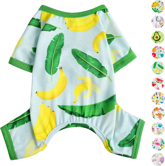 PinkBow Dog Pajamas, Banana Graphics, X-Small, 1.5-3.3lb, Polycotton, for Small Dogs & Cats