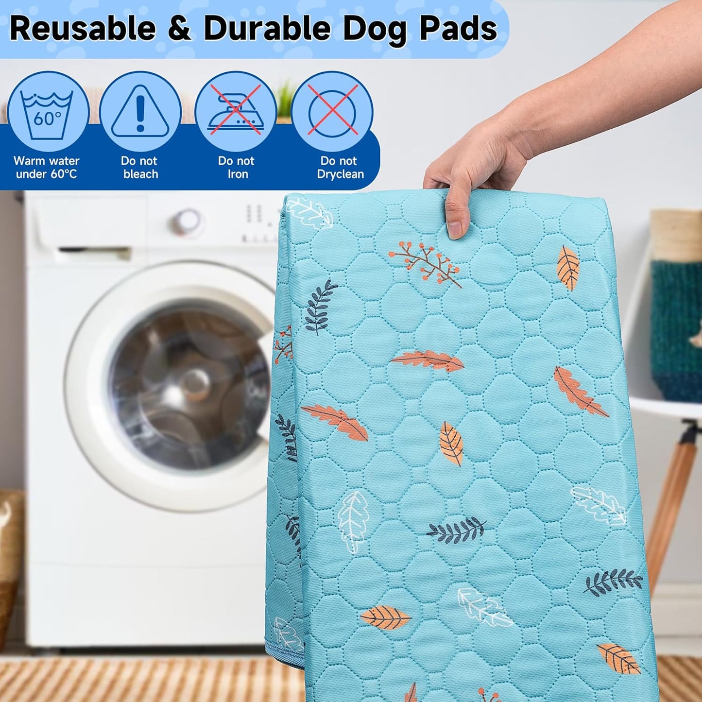 Sunheir Washable Pee Pads for Dogs - 2-Pack Thick Heavy-Absorbency Reusable Pee Pads Prevent Leakage Non-Slip, Waterproof Pet Training Pads for Puppy Playpen, Crate, Whelping Box, Potty Training, Blue