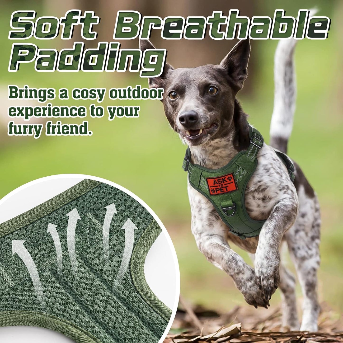 rabbitgoo Tactical Dog Harness for Large Dogs, No Pull Military Service Vest with Handle & Molle, Easy Control for Training Walking, Adjustable Reflective Straps, Green, XL