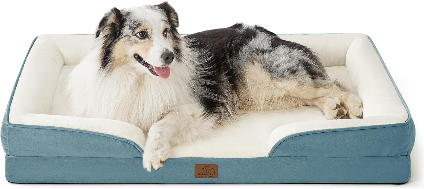 Bedsure XL Orthopedic Dog Bed for Extra Large Dogs - Washable XLarge Dog Cat Bed Waterproof, Comfort Dogs Couch Sofa with Washable Removable Cover, Pet Bed with Nonskid Bottom, Dune Haze Blue, 42"