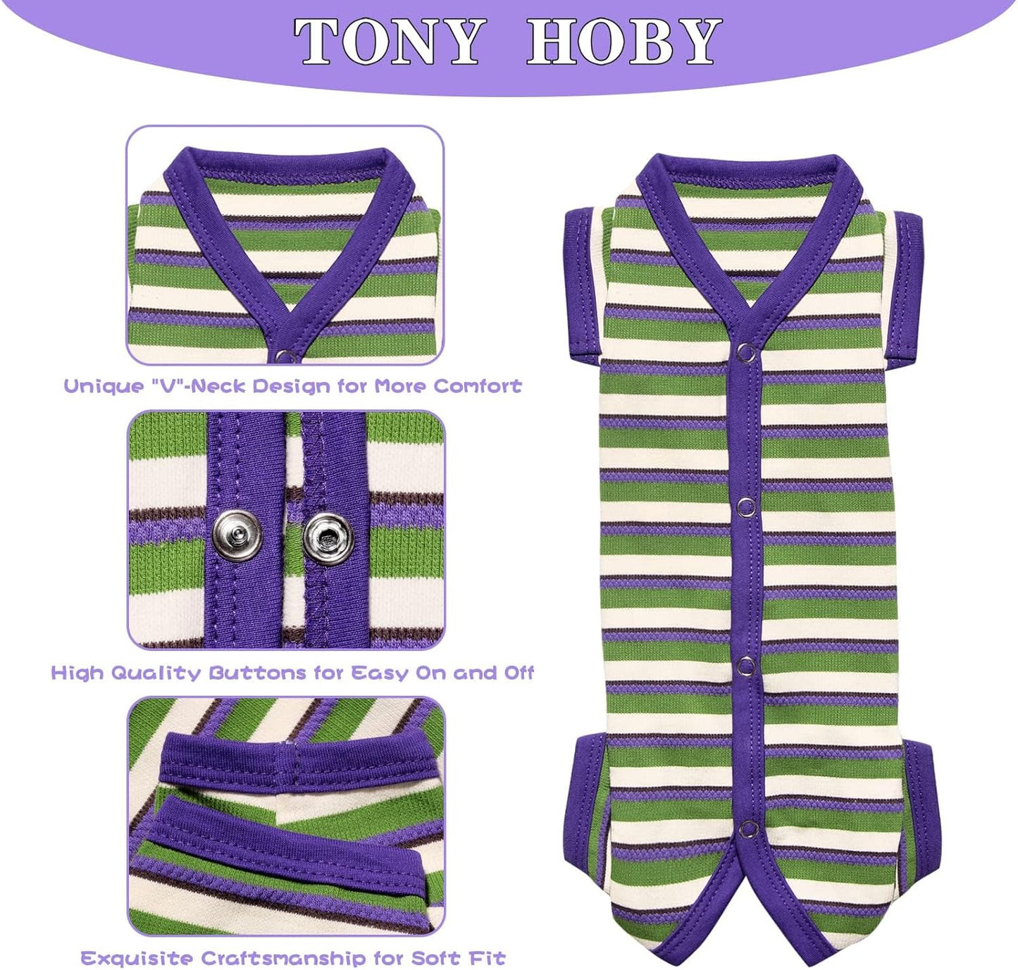 TONY HOBY Dog Pajamas, Knitted Dog Jumpsuit Shirt in Cold Weather, Dogs Surgical Recovery Suit for Small Medium Dogs (Purple&Green, Boy, M)