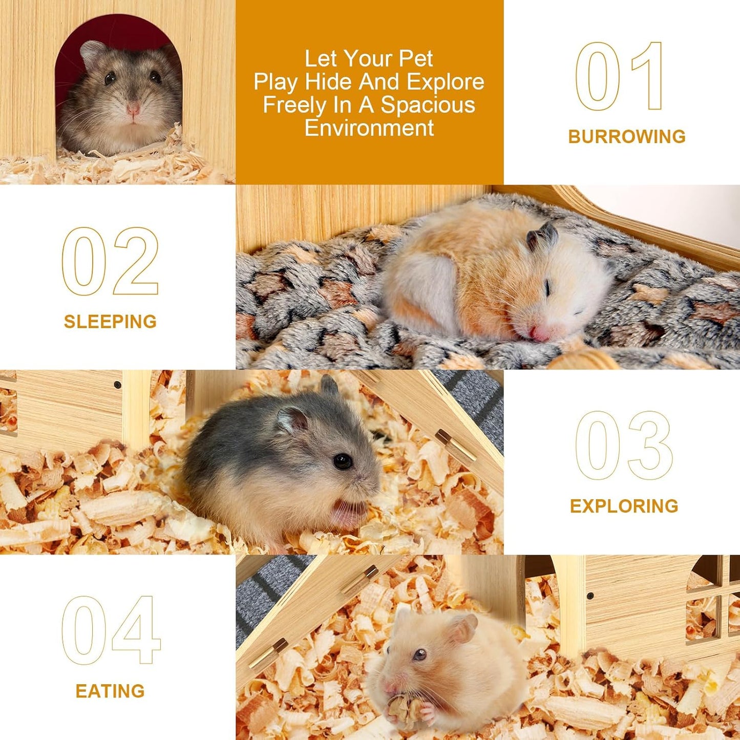 Upgraded Thickened Board Wooden Guinea Pig Castle Hideout - Spacious & Long-Lasting Small Pet Mansion with Stairs & Mat for Guinea Pigs, Chinchillas, Rats, Hamsters, and Bunnies