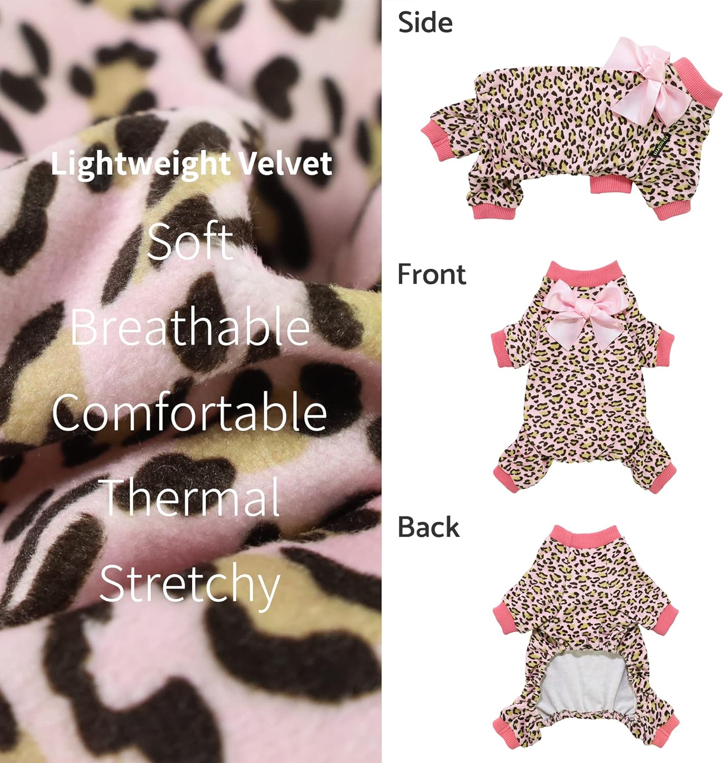 Fitwarm Leopard Dog Pajamas, Fleece Dog Clothes for Small Dogs Girl with Legs, Pet Onesie, Cat Outfit, Pink, XXL