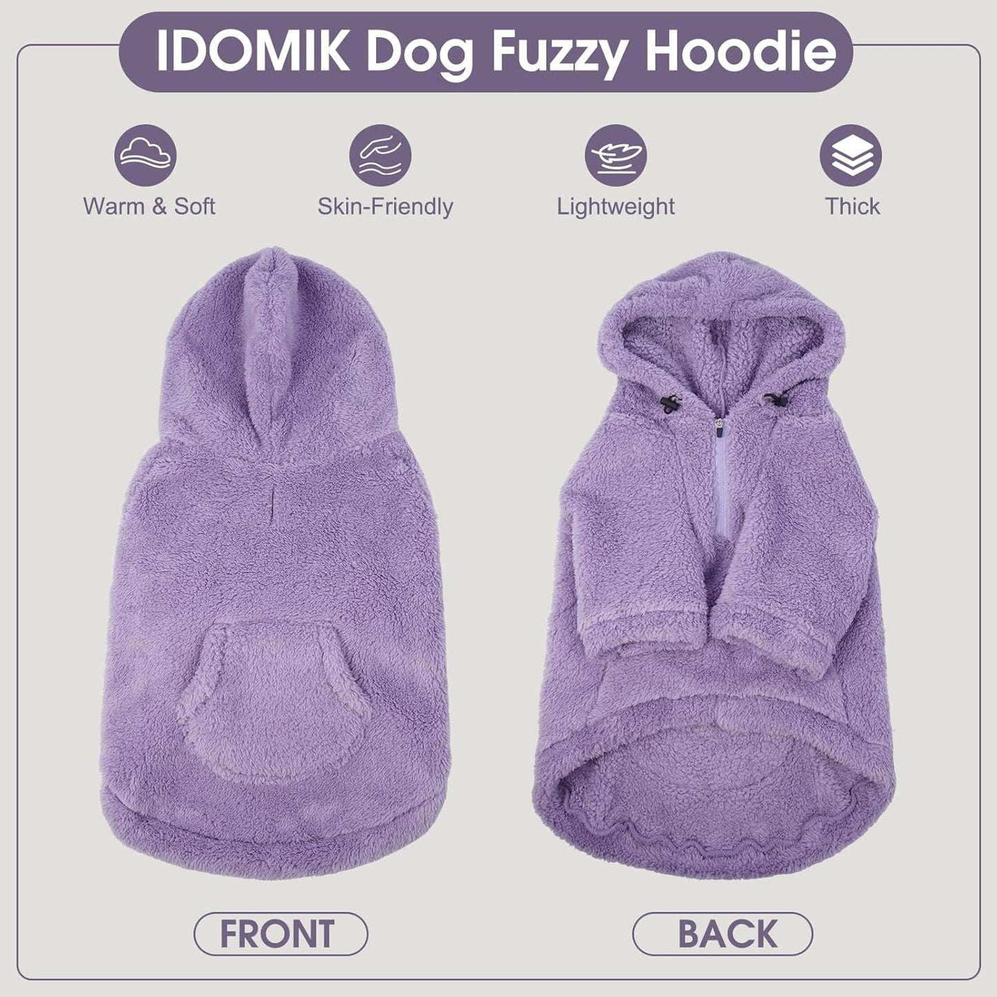 IDOMIK Fuzzy Dog Sweater with Adjustable Hood, Warm Fleece Dog Sweater Hoodie with Harness Hole & Pocket, Pullover Sweaters for Large Dogs, Fuzzy Hooded Sweatshirt for Fall Winter Christmas,Purple,3XL