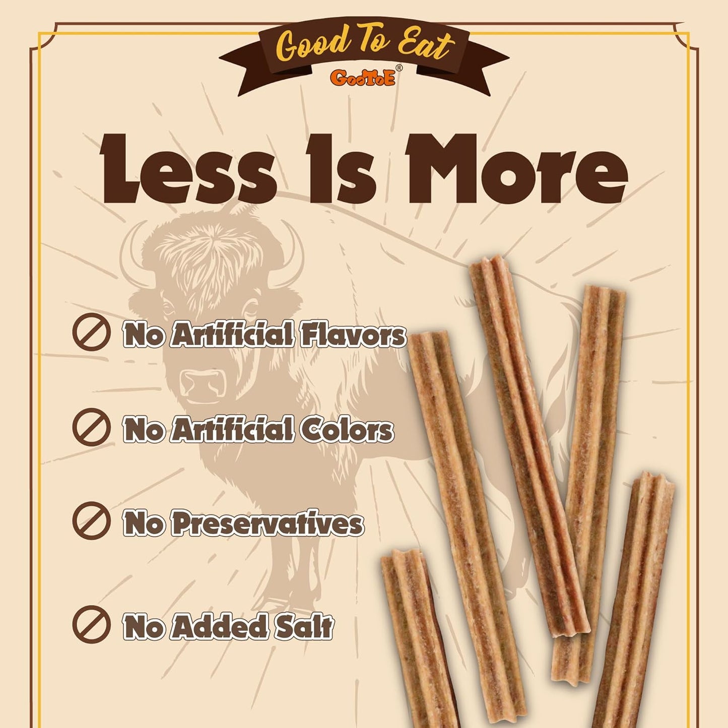 Gootoe Buffalo Dog Treats, Buffalo Bites Stick (Large) 8oz - Natural Low-Fat Chews for Training & Rewards, Limited Ingredient, Perfect for Medium Dogs, Resealable Bag