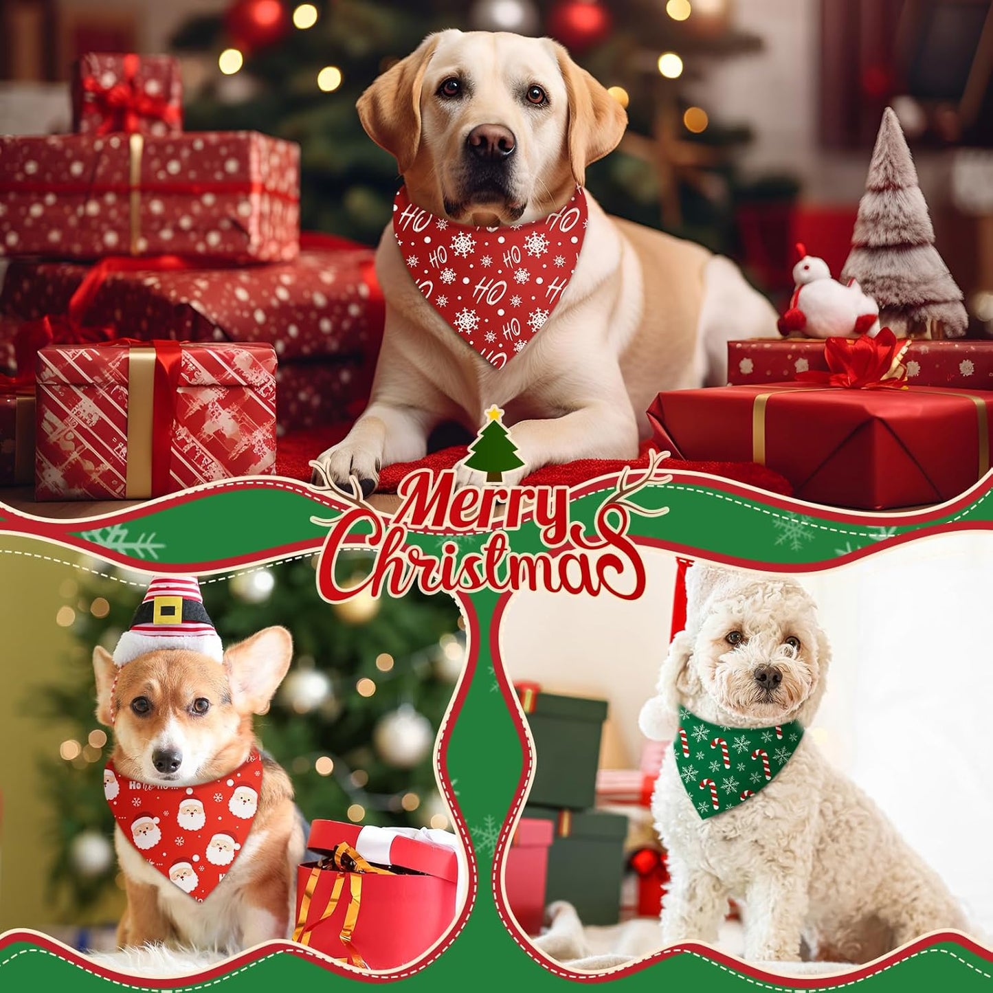 Weewooday 50 Pcs Christmas Bandanas for Dogs Xmas Bandanas Bulk with Santa Snowflake Candy Cane Soft Bibs Adjustable Triangle Doggie Scarf for Small Medium Large Pet (31.5 x 21.7 x 21.7 Inch)